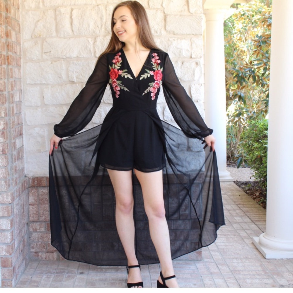 Rose Goddess Romper- Black